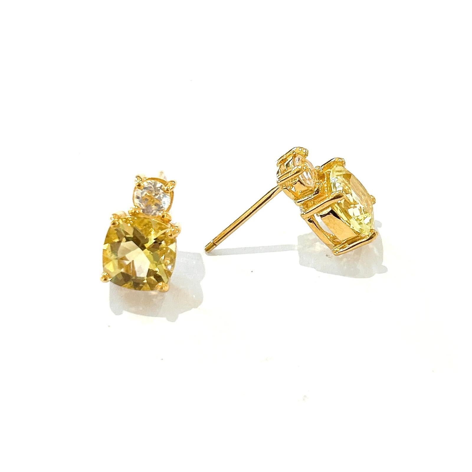 Art Deco Bochic “Orient” Lemon Topaz & White Topaz Earrings Set In 18K Gold & Silver