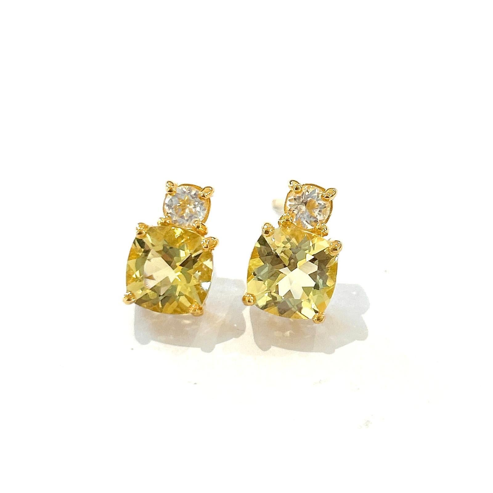 Brilliant Cut Bochic “Orient” Lemon Topaz & White Topaz Earrings Set In 18K Gold & Silver