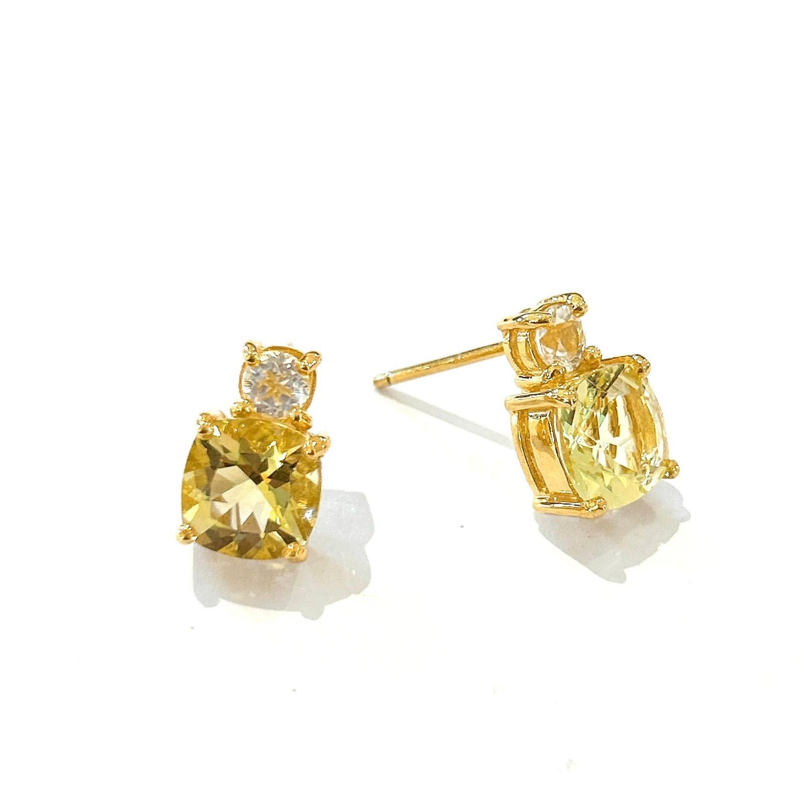 Bochic “Orient” Lemon Topaz & White Topaz Earrings Set In 18K Gold & Silver In New Condition In New York, NY