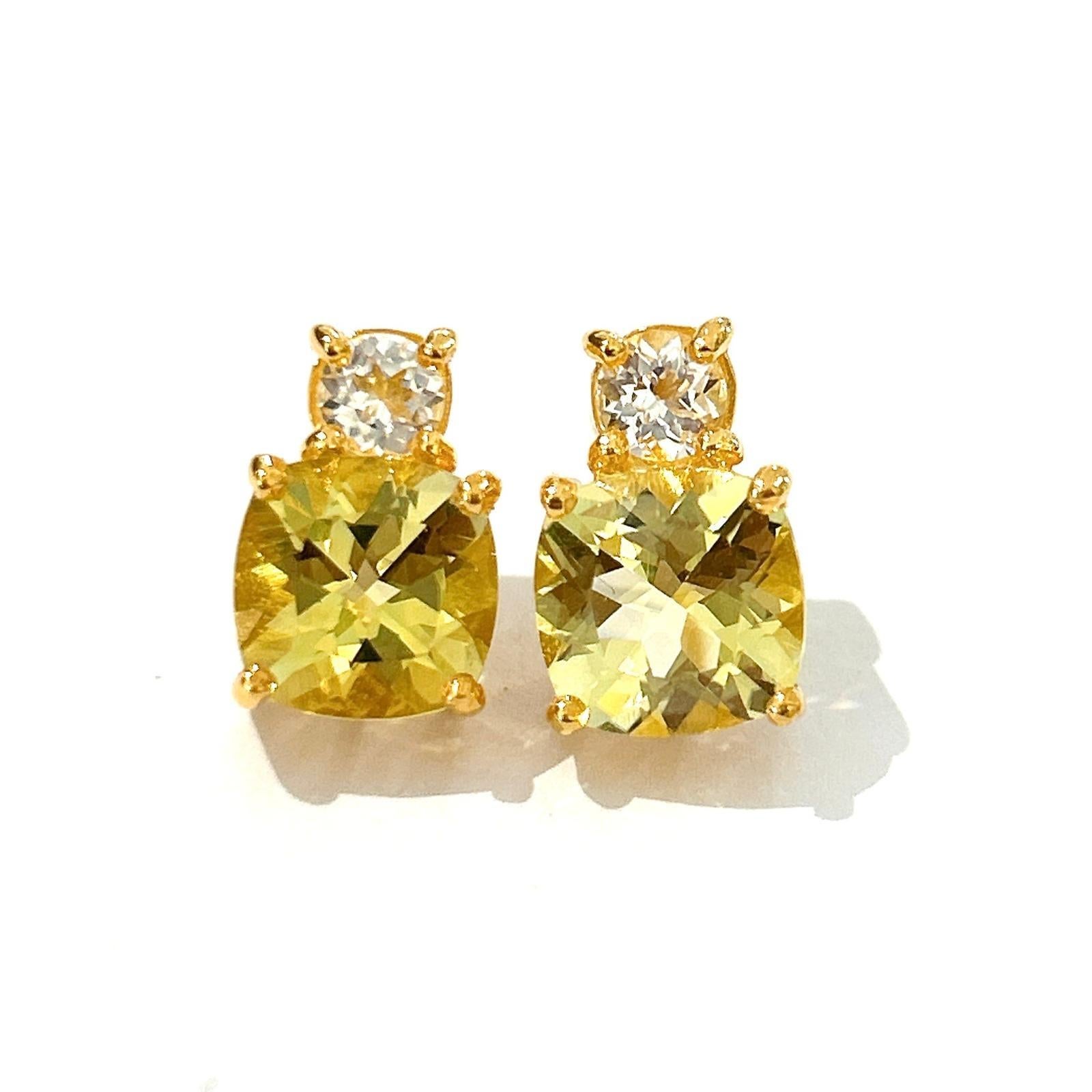 Bochic “Orient” Lemon Topaz & White Topaz Earrings Set In 18K Gold & Silver 3