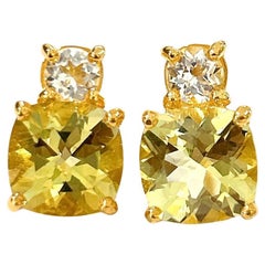 Bochic “Orient” Lemon Topaz & White Topaz Earrings Set In 18K Gold & Silver