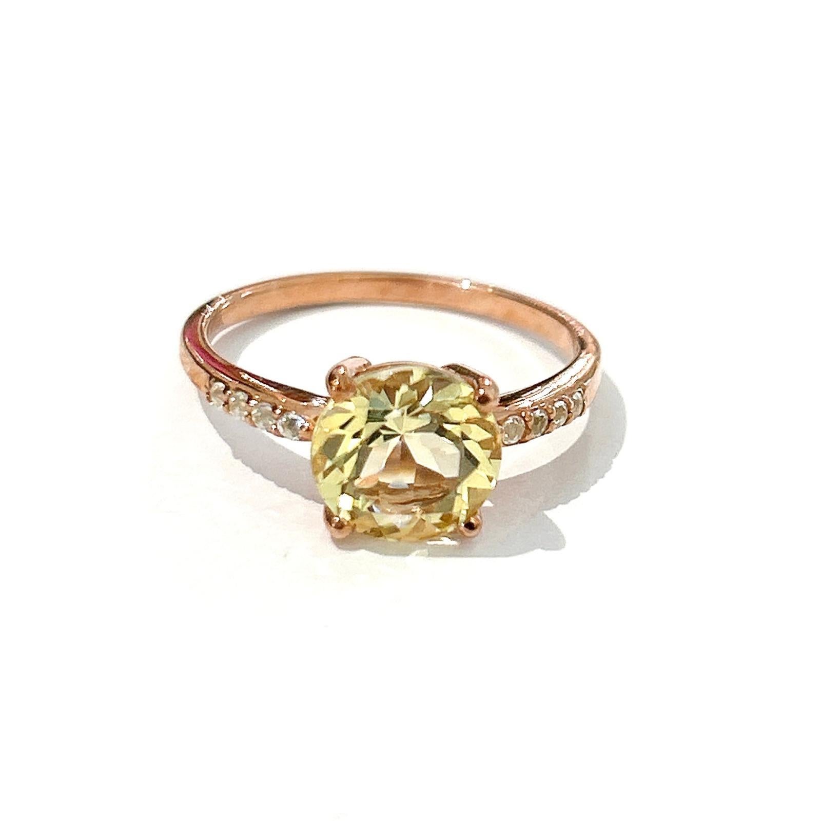 Brilliant Cut Bochic “Orient” Lemon Topaz & White Topaz Solitaire Ring Set 18K Gold & Silver For Sale