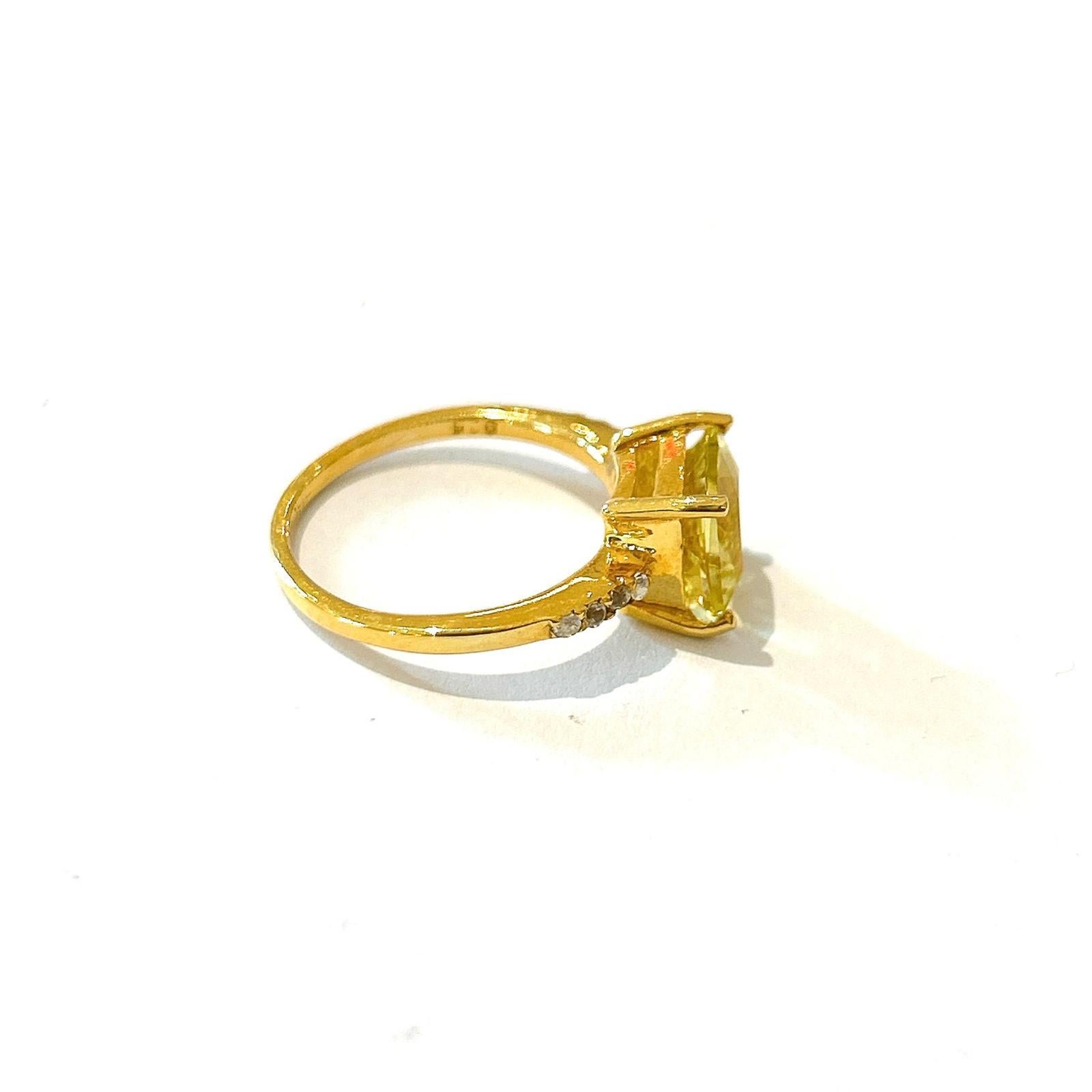 Bochic “Orient” Lemon Topaz & White Topaz Solitaire Ring Set 18K Gold & Silver In New Condition For Sale In New York, NY