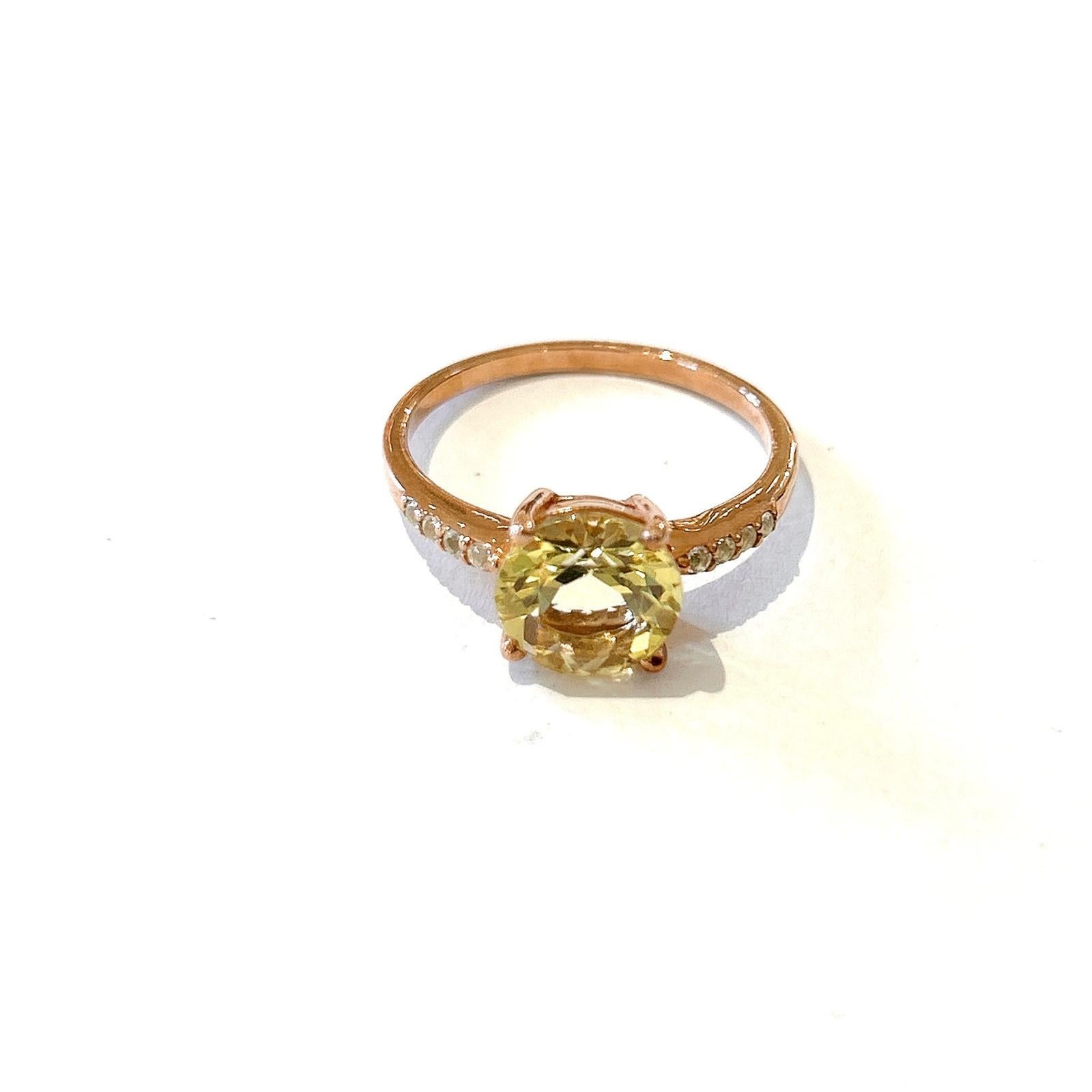 Women's or Men's Bochic “Orient” Lemon Topaz & White Topaz Solitaire Ring Set 18K Gold & Silver For Sale