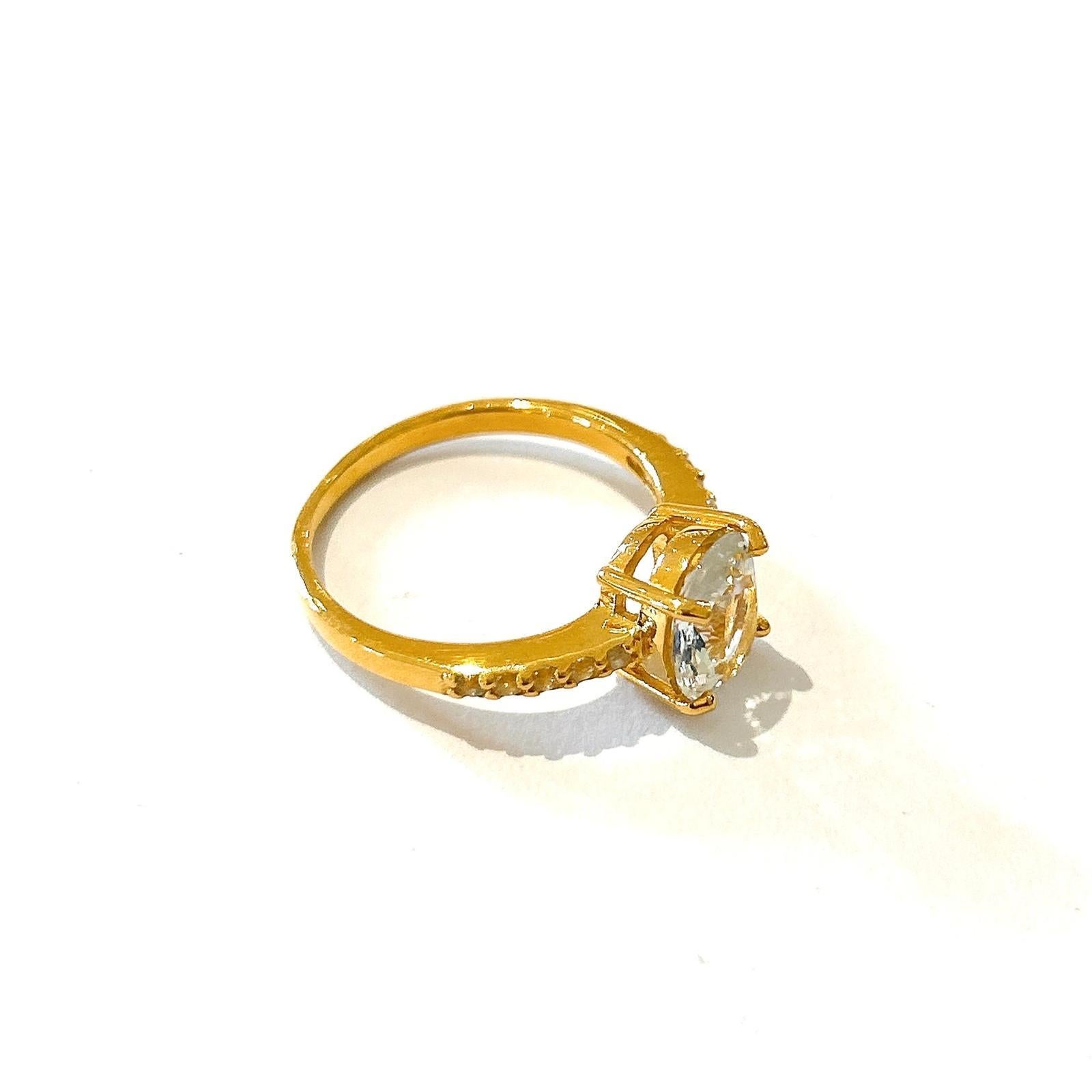 Bochic “Orient” Lemon Topaz & White Topaz Solitaire Ring Set 18K Gold & Silver For Sale 1