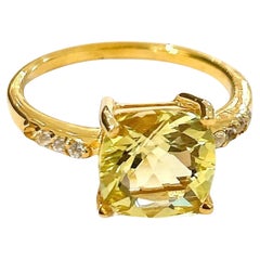 Bochic “Orient” Lemon Topaz & White Topaz Solitaire Ring Set 18K Gold & Silver