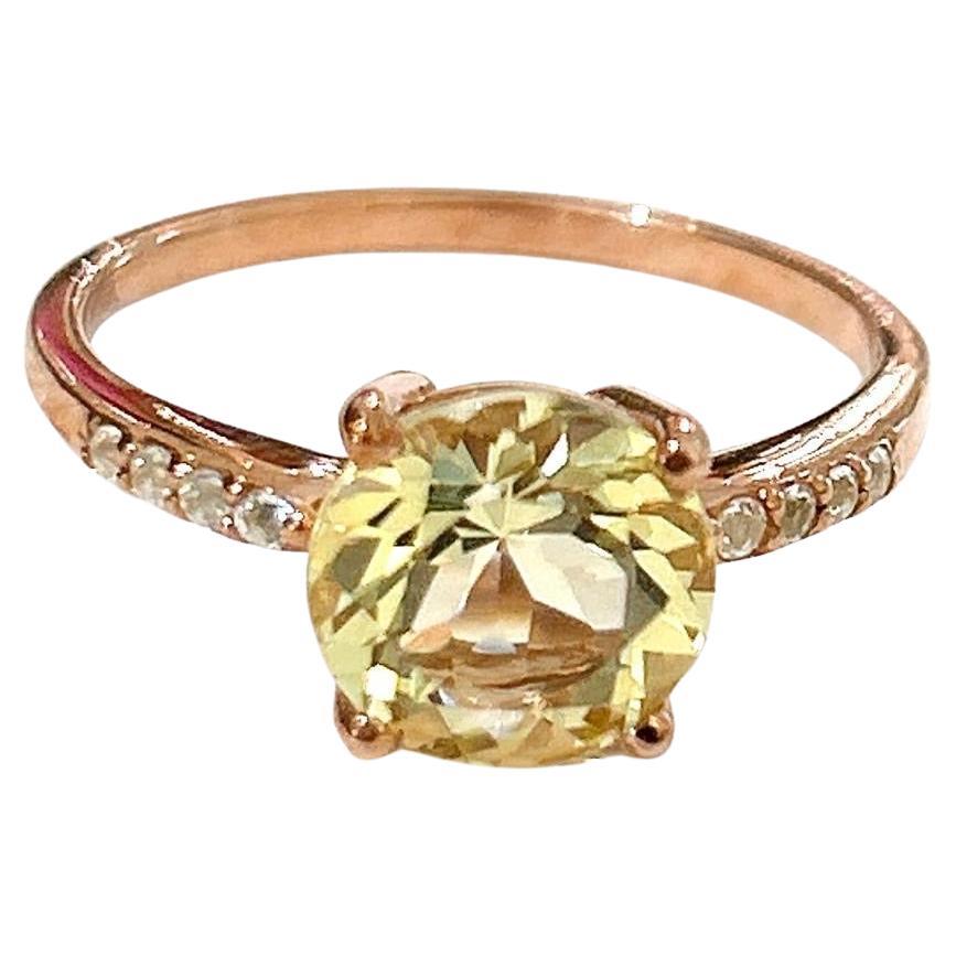 Bochic “Orient” Lemon Topaz & White Topaz Solitaire Ring Set 18K Gold & Silver