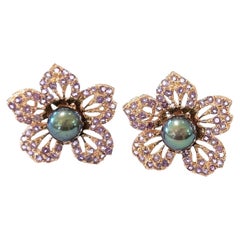 Bochic “Orient”  Lilac Amethyst 
Tahiti Pearl Set In 18K Gold 
Silver Earrings