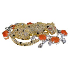 Bochic “Orient” Mandarin Garant & Sapphire Brooch Set In 18K Gold & Silver
