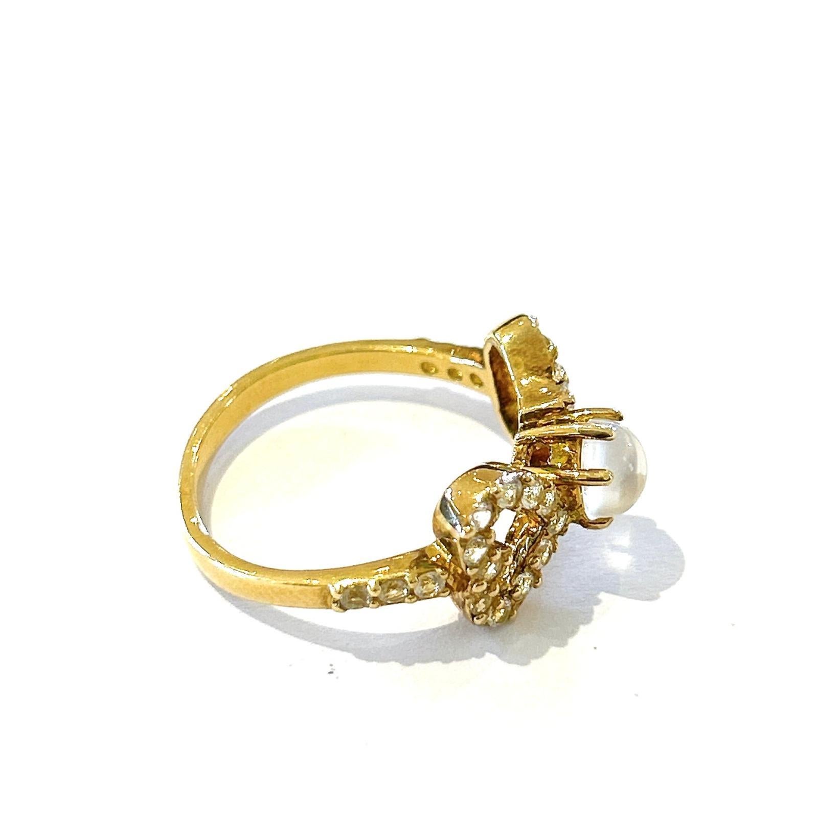 Baroque Bochic “Orient” Moonstone & White Topaz Band Ring 18K Gold & Silver For Sale