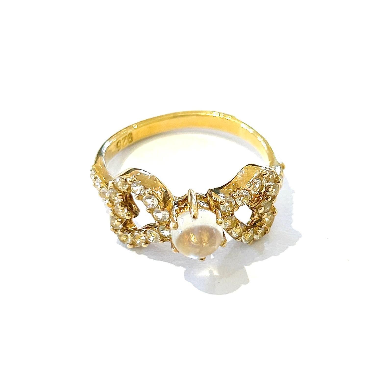 Brilliant Cut Bochic “Orient” Moonstone & White Topaz Band Ring 18K Gold & Silver For Sale