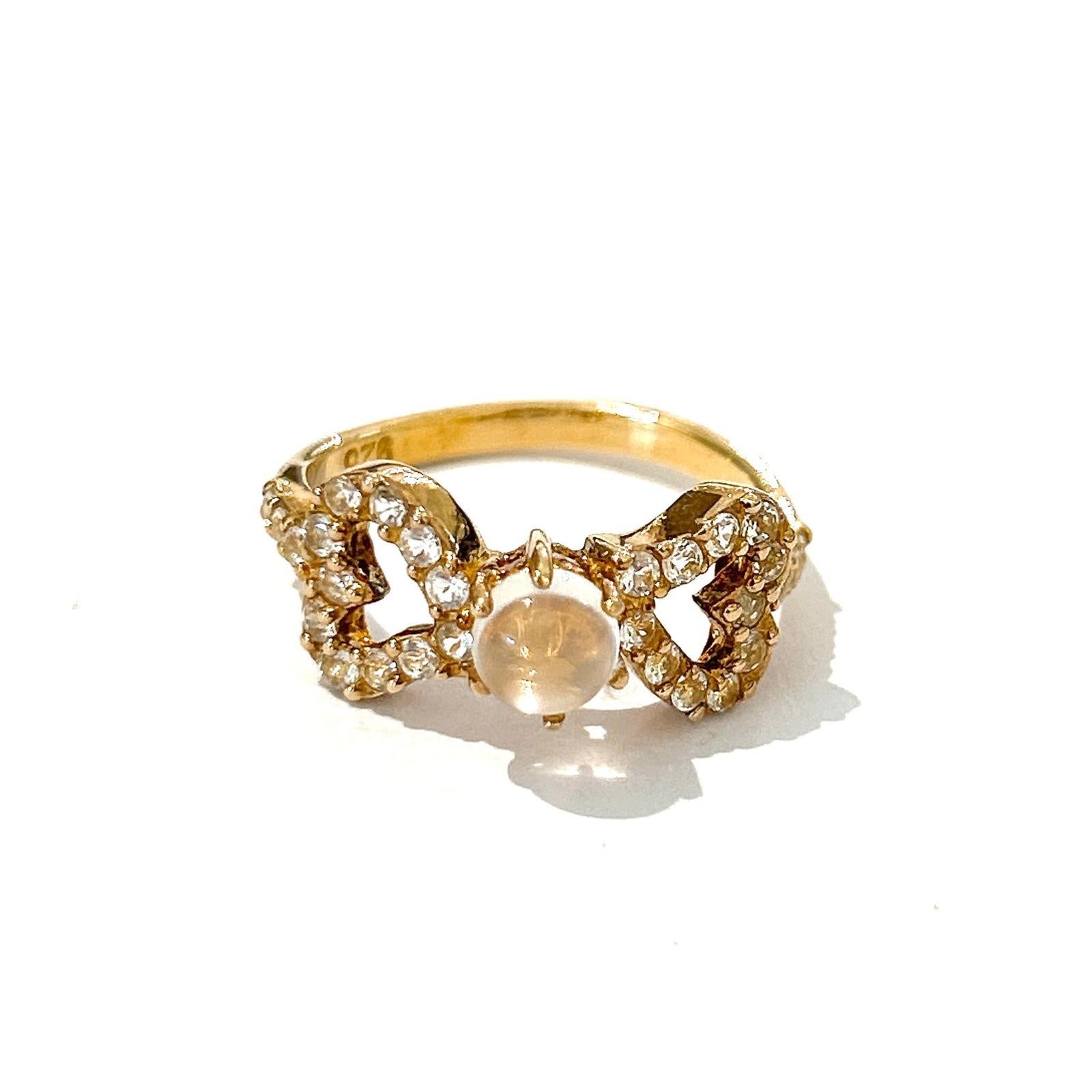 Women's or Men's Bochic “Orient” Moonstone & White Topaz Band Ring 18K Gold & Silver For Sale