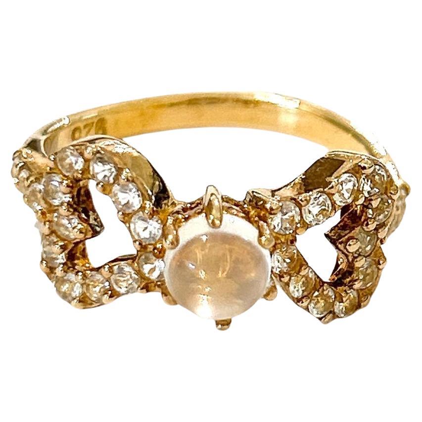 Bochic “Orient” Moonstone & White Topaz Band Ring 18K Gold & Silver For Sale