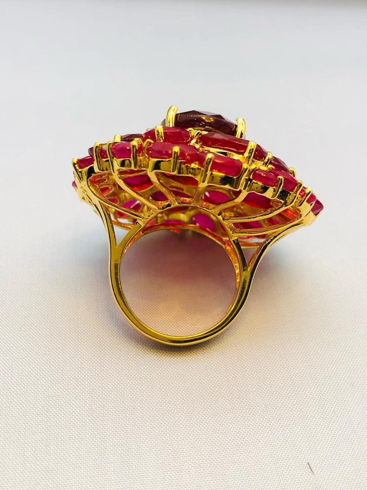 Bochic “Orient” Natural Ruby 40 Carats Ring Set In 18K Gold & Silver For Sale 6
