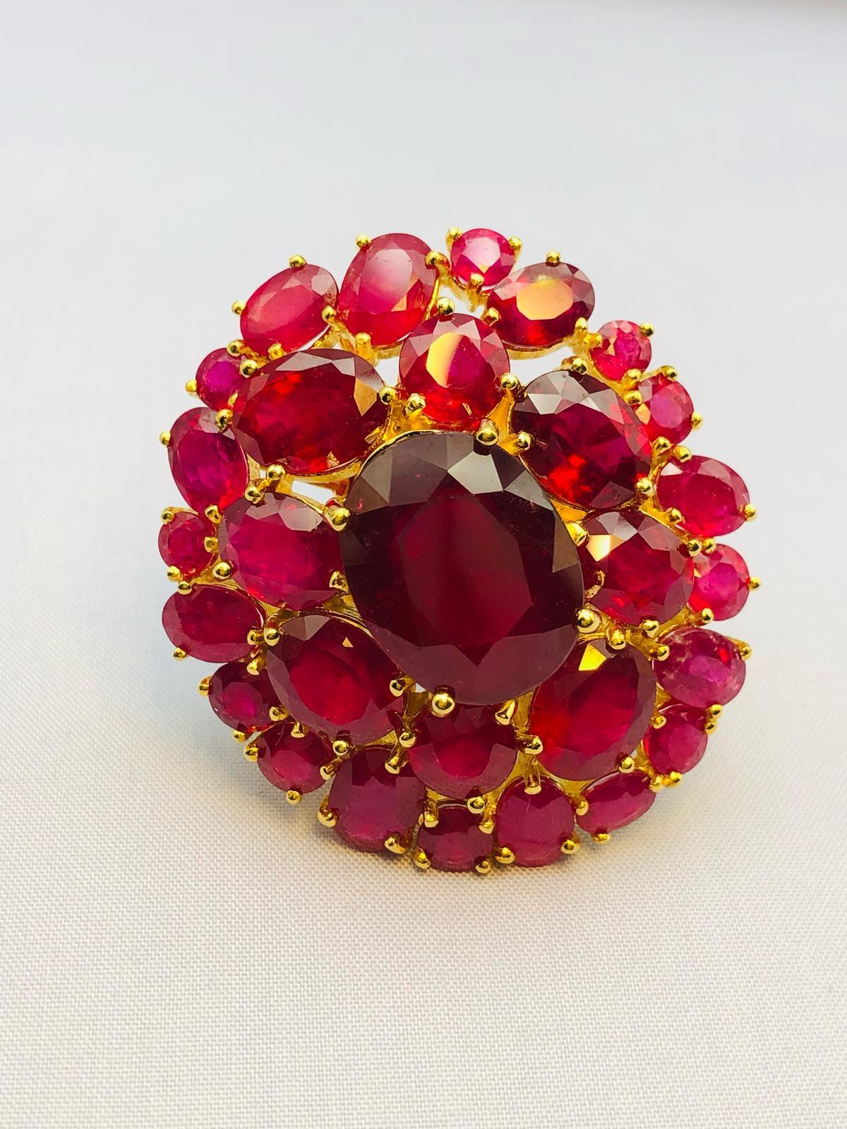 Baroque Bochic “Orient” Natural Ruby 40 Carats Ring Set In 18K Gold & Silver For Sale