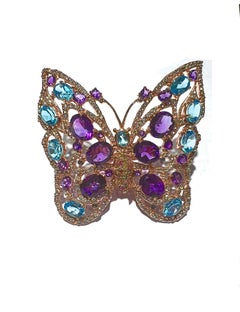 Bochic “Orient” Multi Amethyst & Topaz  Brooch/ Pendent or Ring Set In 18K & Sil