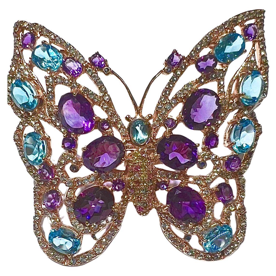 Bochic "Orient" Multi Amethyst & Topas  Brosche/Anhänger oder Ring Set in 18K & Sil