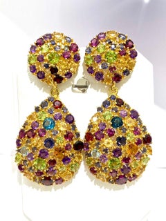 Bochic "Orient" Boucles d'oreilles multicolores, citrine et améthyste, or 18K et argent