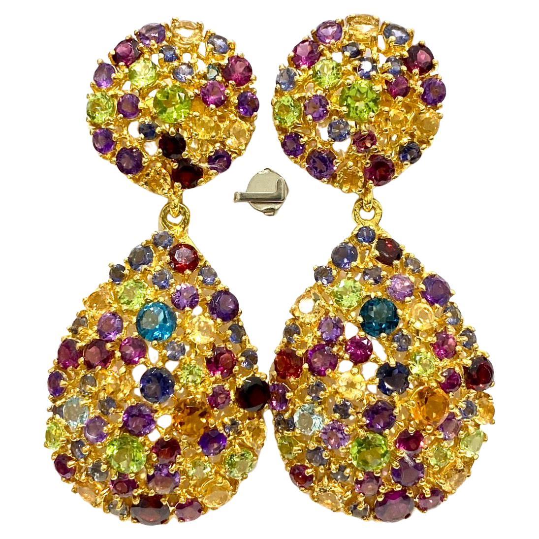 Bochic “Orient” Multi Color, Citrine & Amethyst Earrings Set 18K Gold & Silver