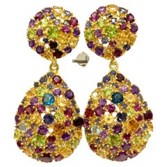 Bochic “Orient” Multi Color, Citrine & Amethyst Earrings Set 18K Gold & Silver