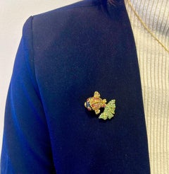 Bochic “Orient” Vintage Fancy Color Sapphire Brooch Set in 18K Gold & Silver