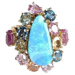 Bochic Orient Multi Color Fancy Saphir & Opal Ring Set 18K Gold & Silber