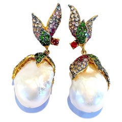 Bochic “Orient” Multi Color Natural Sapphire & South Sea Pearl Earrings