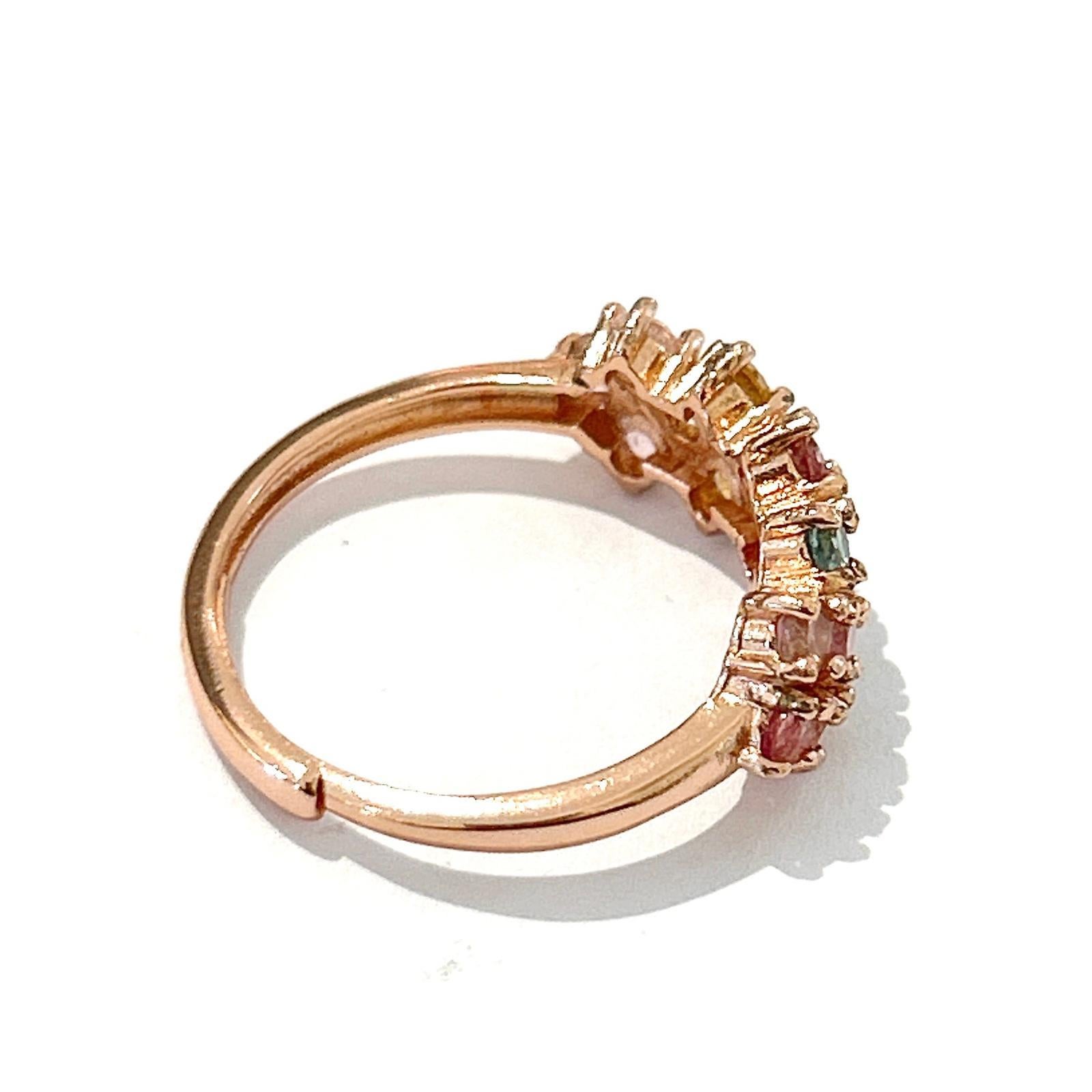 Brilliant Cut Bochic “Orient” Multi Color Tourmalines Cluster Ring Set 18K Gold & Silver For Sale