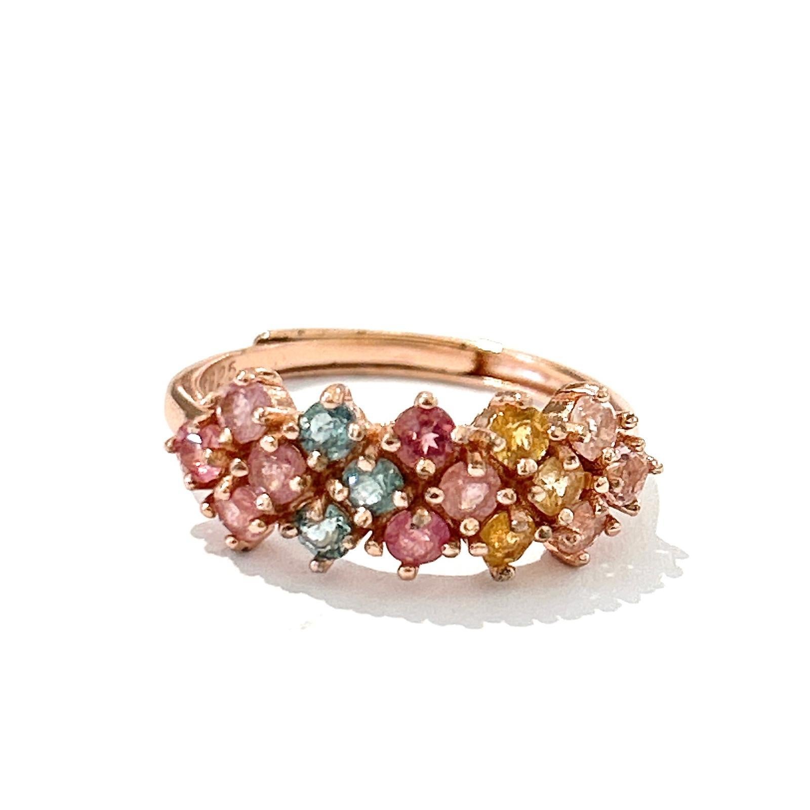 Bochic “Orient” Multi Color Tourmalines Cluster Ring Set 18K Gold & Silver In New Condition For Sale In New York, NY