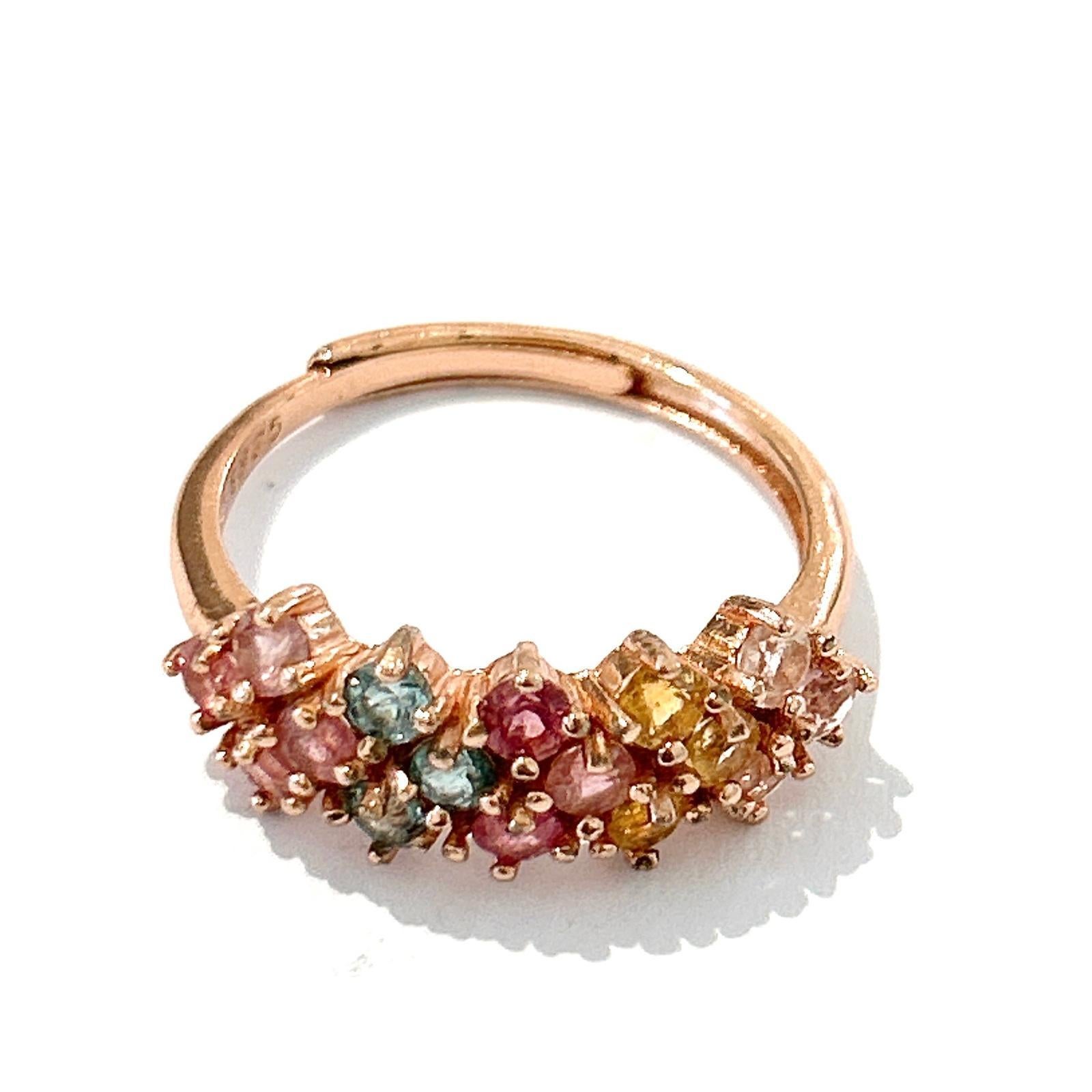 Bochic “Orient” Multi Color Tourmalines Cluster Ring Set 18K Gold & Silver For Sale 1