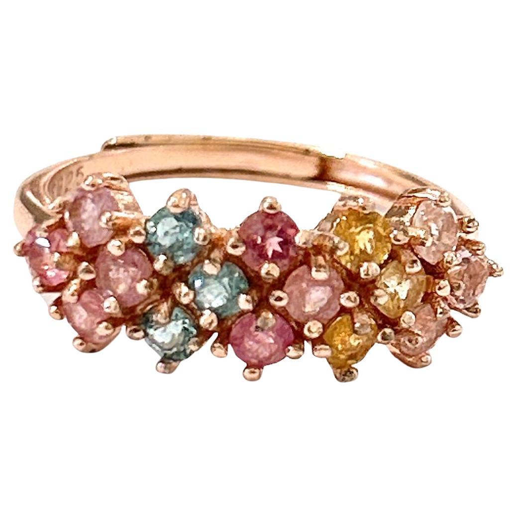 Bochic “Orient” Multi Color Tourmalines Cluster Ring Set 18K Gold & Silver