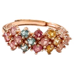 Bochic Orient Mehrfarbiger Turmalin-Cluster-Ring aus 18 Karat Gold und Silber mit Gold und Silber