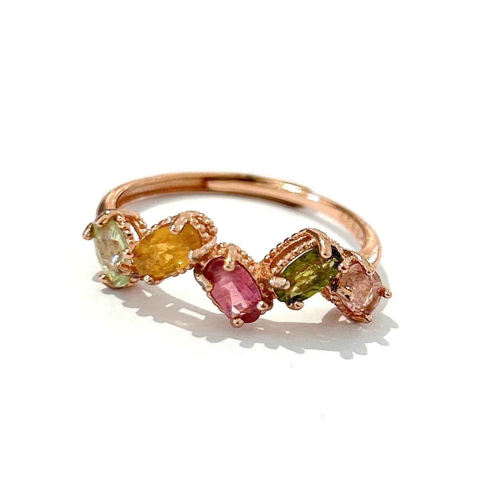 Bochic Orient Retro-Lichtring aus 18 Karat Gold und Silber mit mehrfarbigen Turmalinen und Retro-Luster (Barock) im Angebot