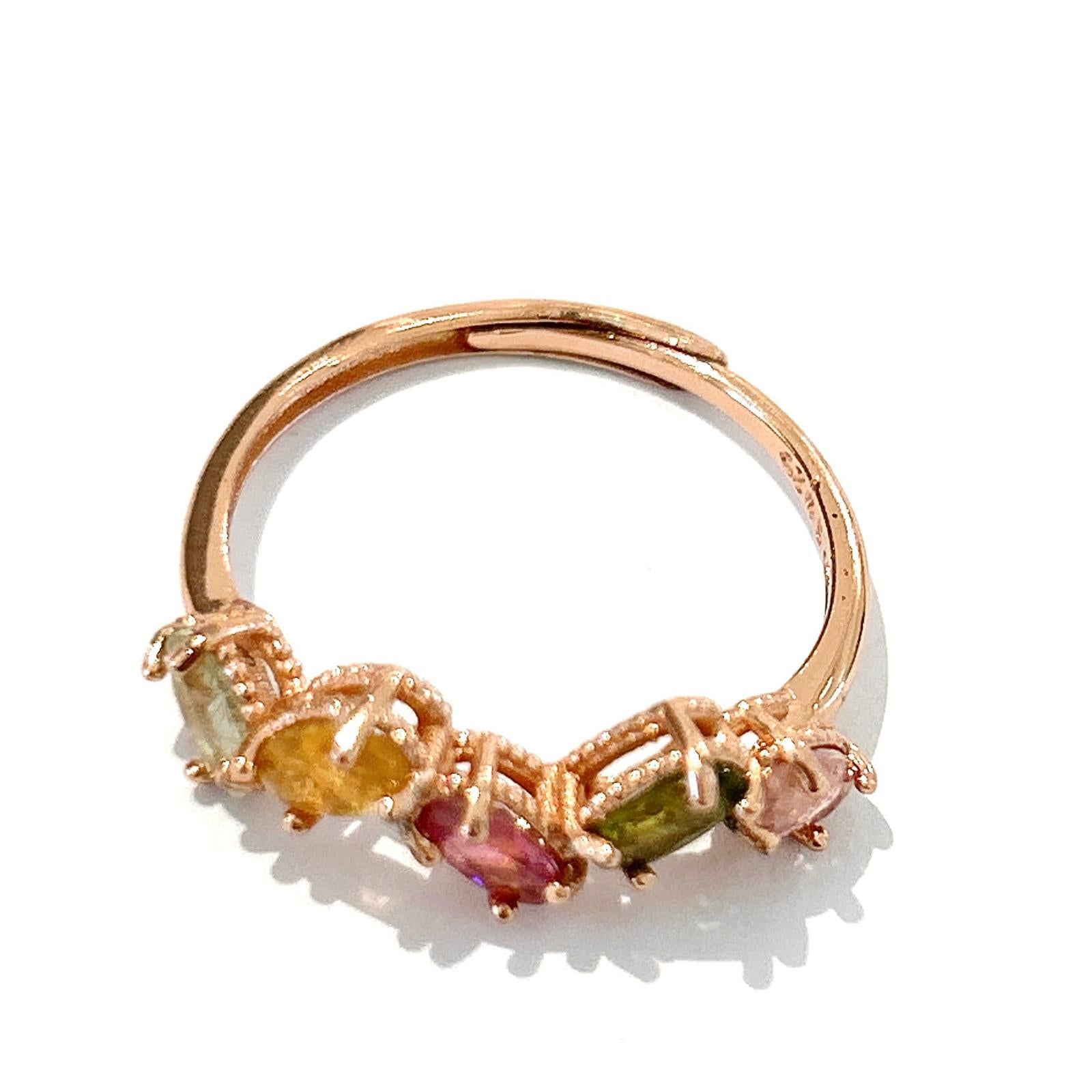 Bochic Orient Retro-Lichtring aus 18 Karat Gold und Silber mit mehrfarbigen Turmalinen und Retro-Luster für Damen oder Herren im Angebot