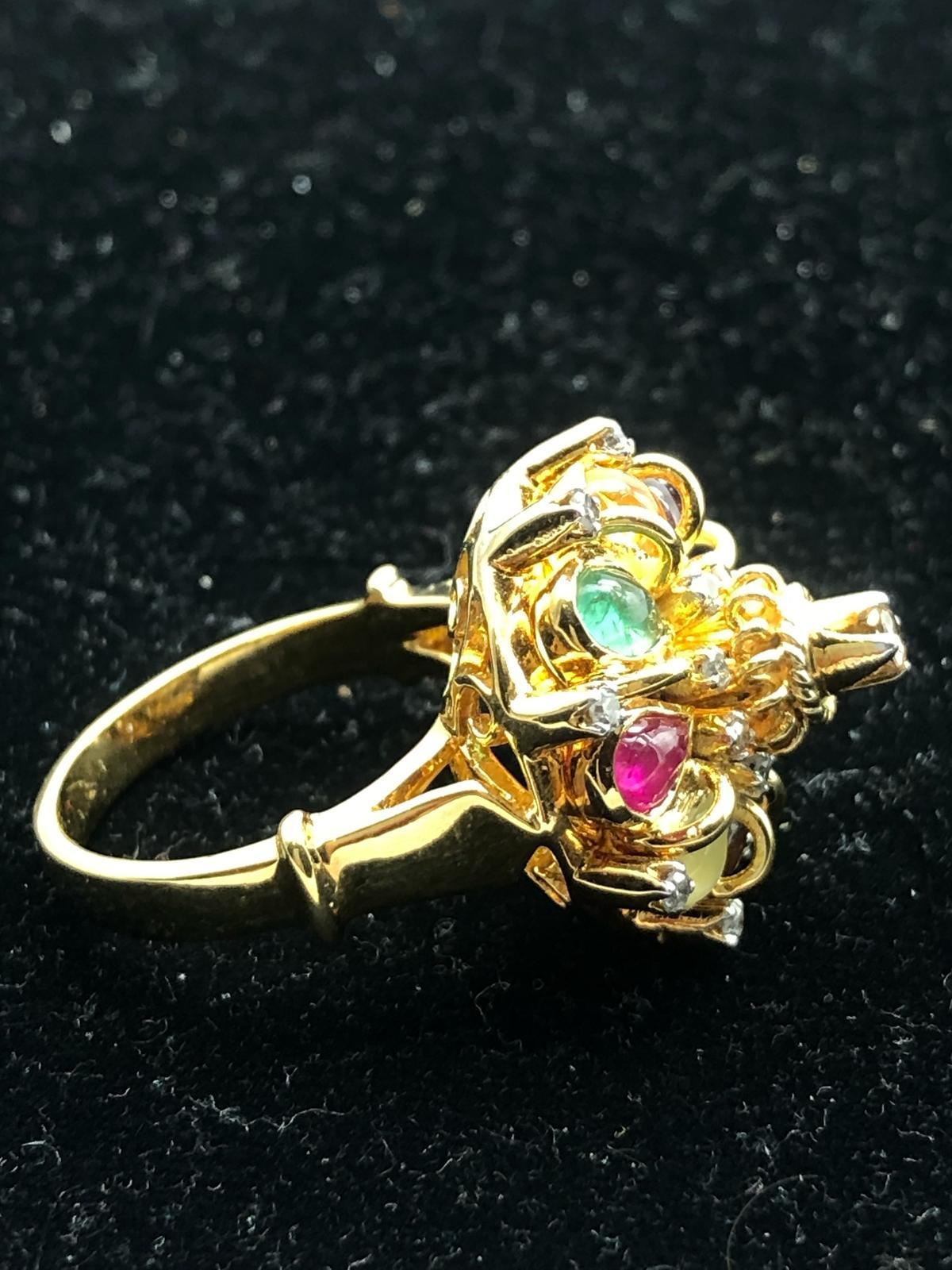 Bochic “Orient” Multi Diamonds & Gems Vintage Ring Set In 18K Gold & Silver For Sale 5