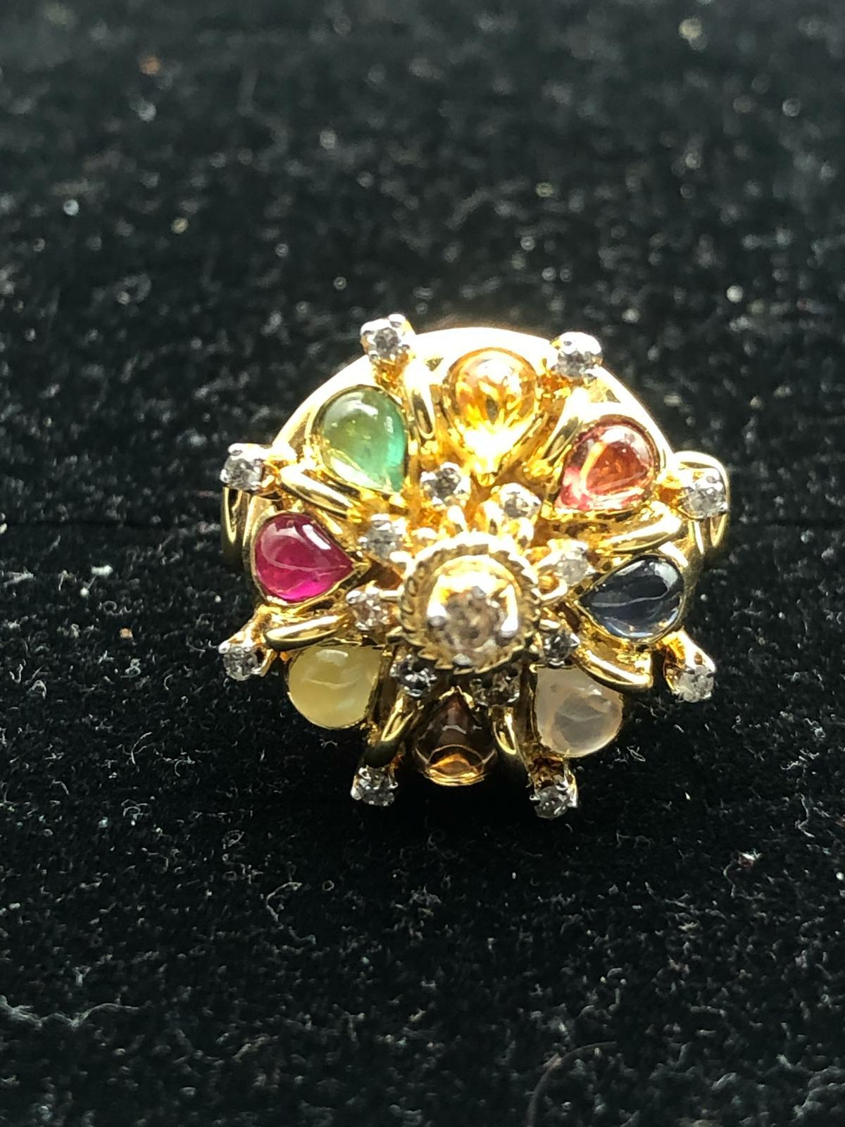 Bochic “Orient” Multi Diamonds & Gems Vintage Ring Set In 18K Gold & Silver For Sale 6