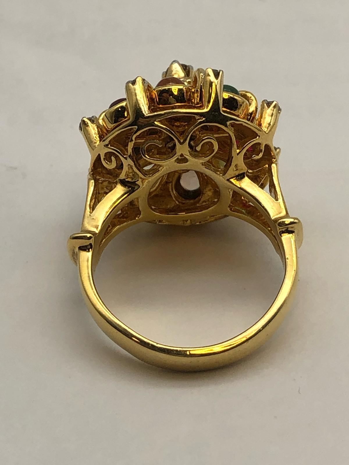 Bochic “Orient” Multi Diamonds & Gems Vintage Ring Set In 18K Gold & Silver 

Natural Diamonds  - 1.50 Carat
Natural Round Brilliant Multi Color Ruby, Sapphire and Emerald 
3.00 Carat 

This Ring is from the 