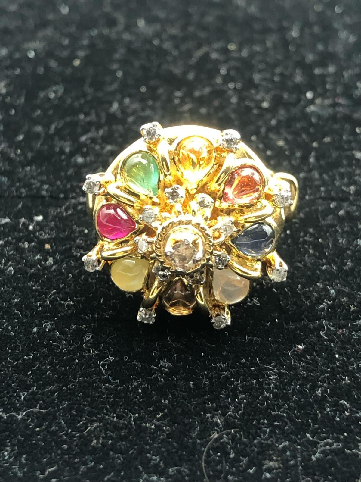 Women's or Men's Bochic “Orient” Multi Diamonds & Gems Vintage Ring Set In 18K Gold & Silver For Sale