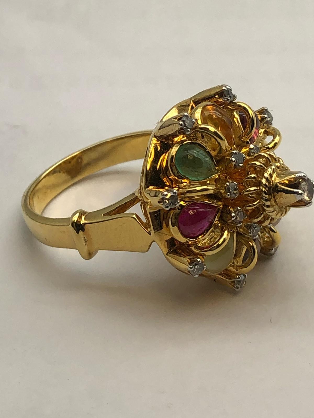 Bochic “Orient” Multi Diamonds & Gems Vintage Ring Set In 18K Gold & Silver For Sale 1