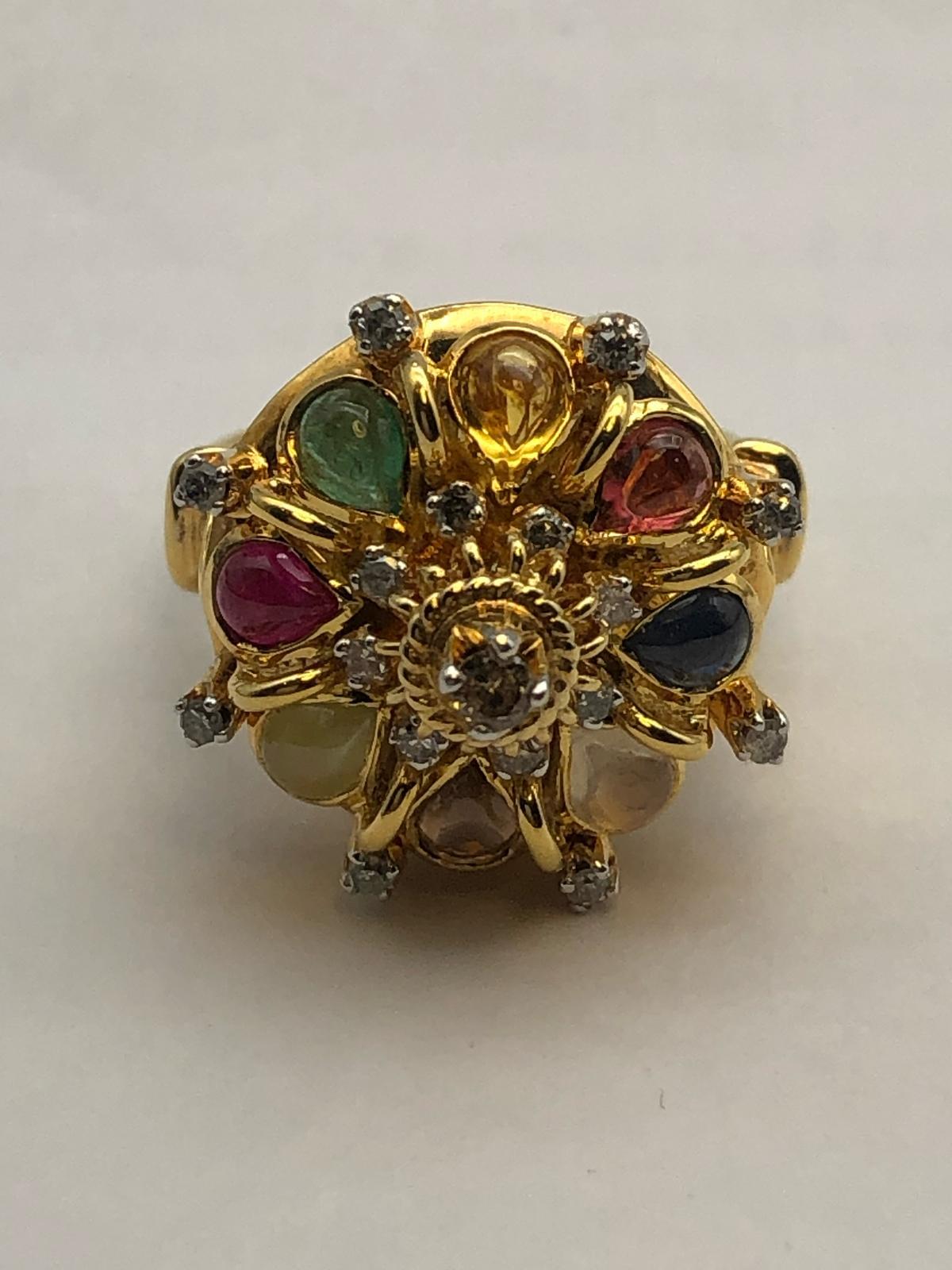 Bochic “Orient” Multi Diamonds & Gems Vintage Ring Set In 18K Gold & Silver For Sale 3