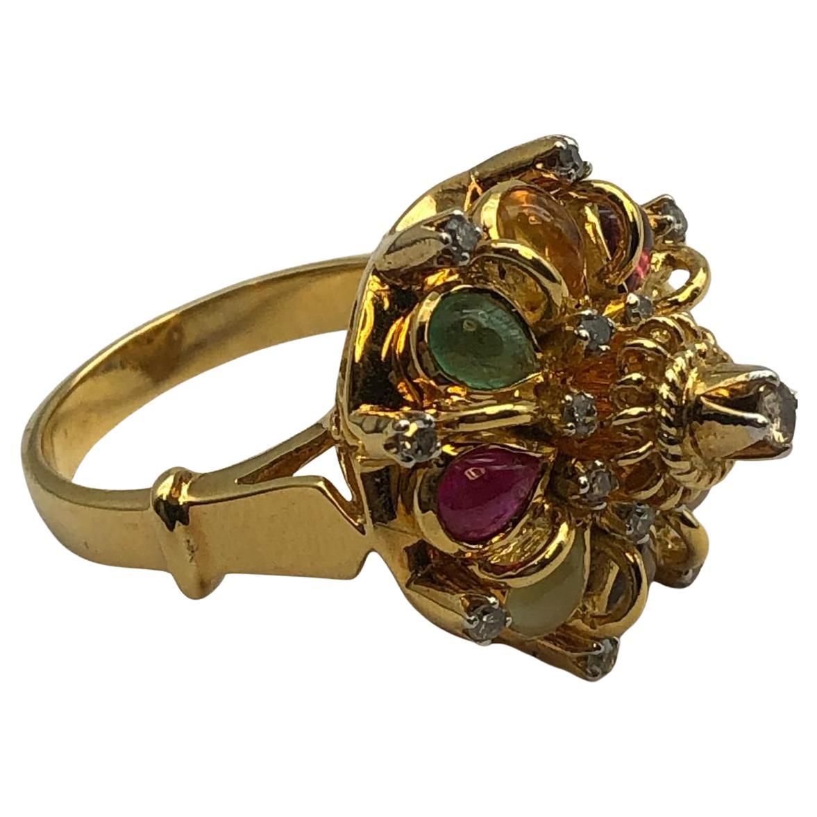 Anillo Vintage Bochic "Orient" Multi Diamantes y Gemas Engastado en Oro de 18 K y Plata