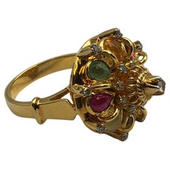 Anillo Vintage Bochic "Orient" Multi Diamantes y Gemas Engastado en Oro de 18 K y Plata