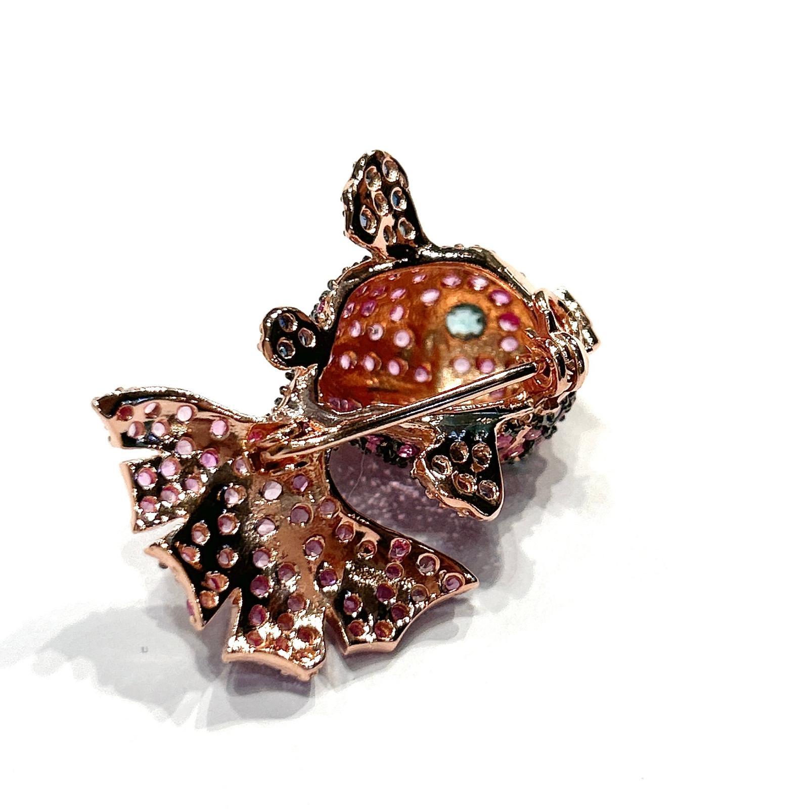 Bochic Orient Multi Fancy Saphir & Smaragd Brosche Set in 18K Gold & Silber im Angebot 6