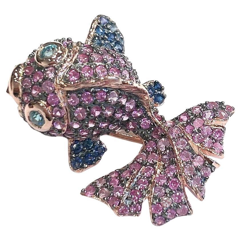 Bochic “Orient” Multi Fancy Sapphire & Emerald Brooch Set In 18K Gold & Silver