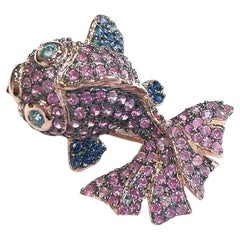 Broche Bochic "Orient" Multi Fancy Zafiro y Esmeralda Engastado en Oro de 18 K y Plata