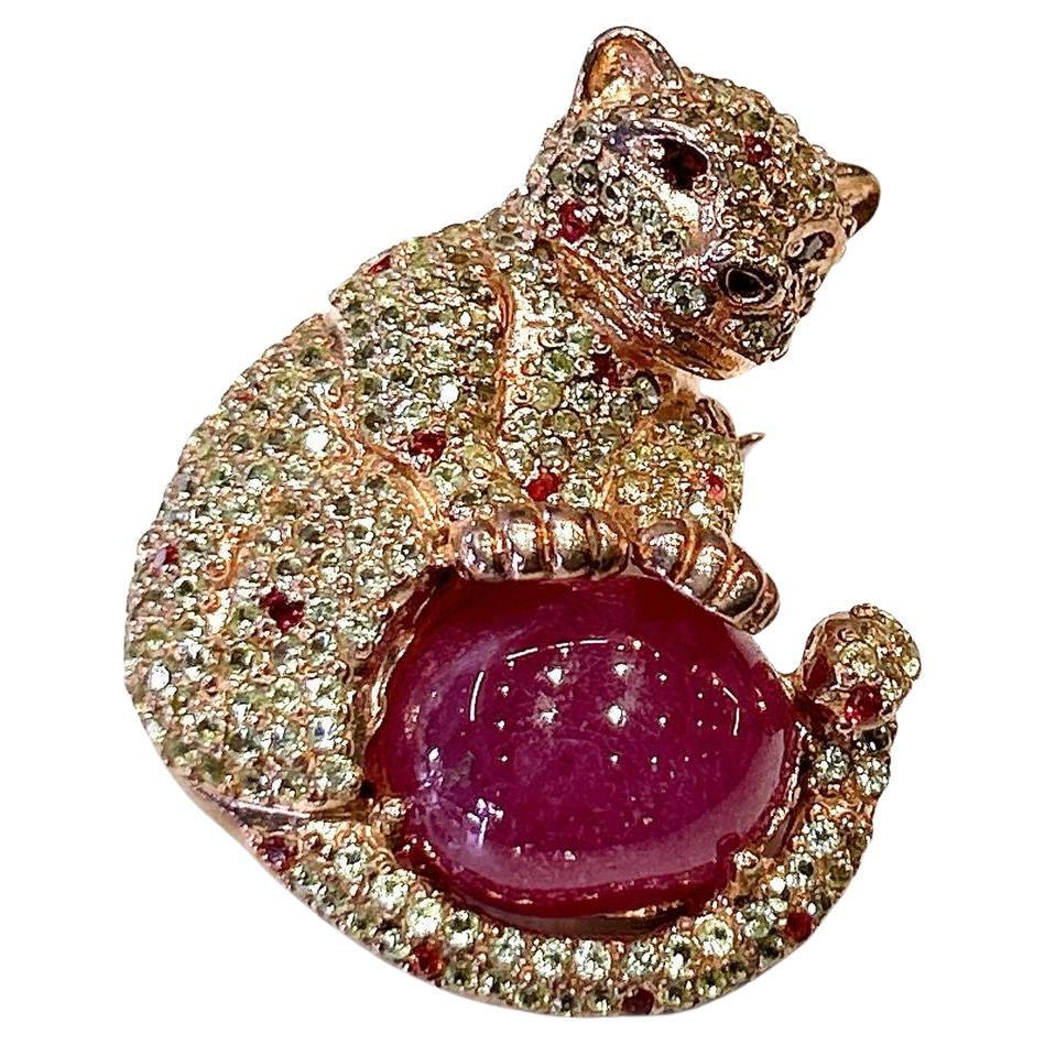 Bochic “Orient” Multi Fancy Sapphire & Ruby Brooch Set In 18K Gold & Silver