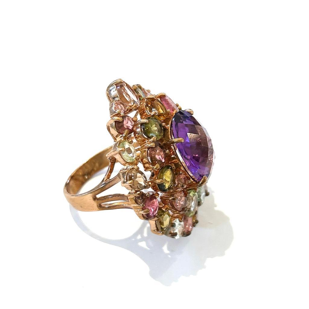 Baroque Bochic “Orient” Multi Gem Cocktail Ring Set In 18 K Gold & Silver  For Sale