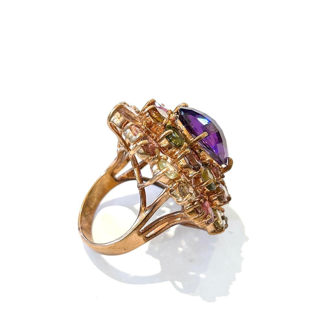 Round Cut Bochic “Orient” Multi Gem Cocktail Ring Set In 18 K Gold & Silver  For Sale