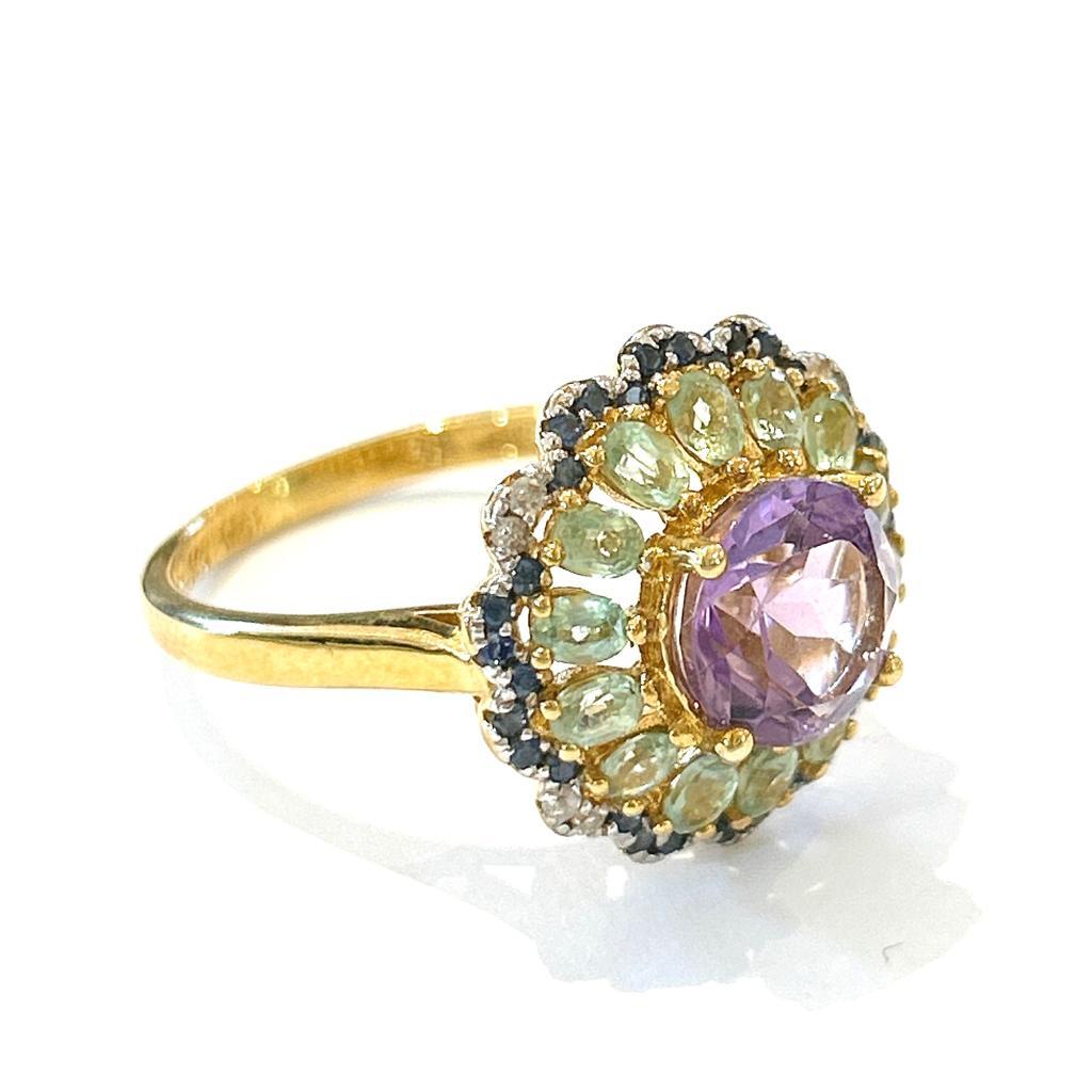 Women's Bochic “Orient” Multi Gem Cocktail Ring Set In 18 K Gold & Silver  For Sale