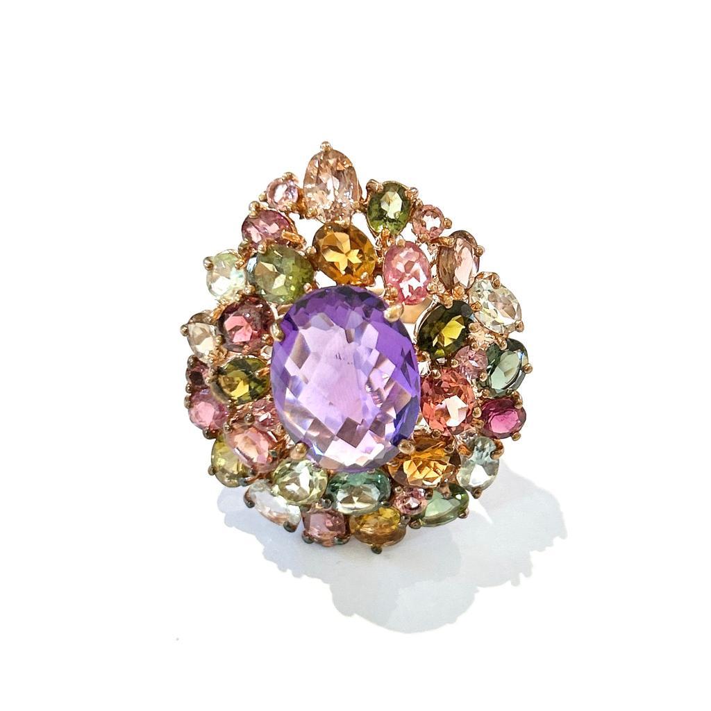 Bochic “Orient” Multi Gem Cocktail Ring Set In 18 K Gold & Silver  In New Condition For Sale In New York, NY
